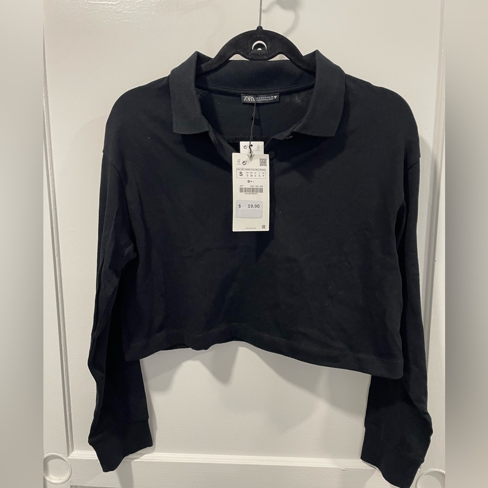 Zara Black Long Sleeve Cropped Shirt